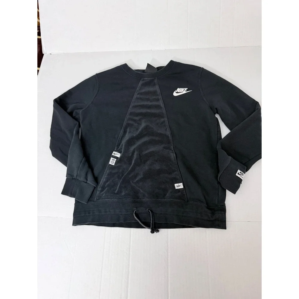 Nike Sportswear Womens XL Black Velour Panel French Terry Sweatshirt Pullover